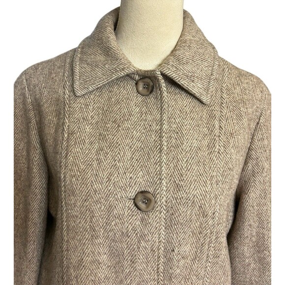 Vintage Herman Kay Wool Blend Pea Coat Herringbone Beige Lined Pocket - Picture 2 of 9